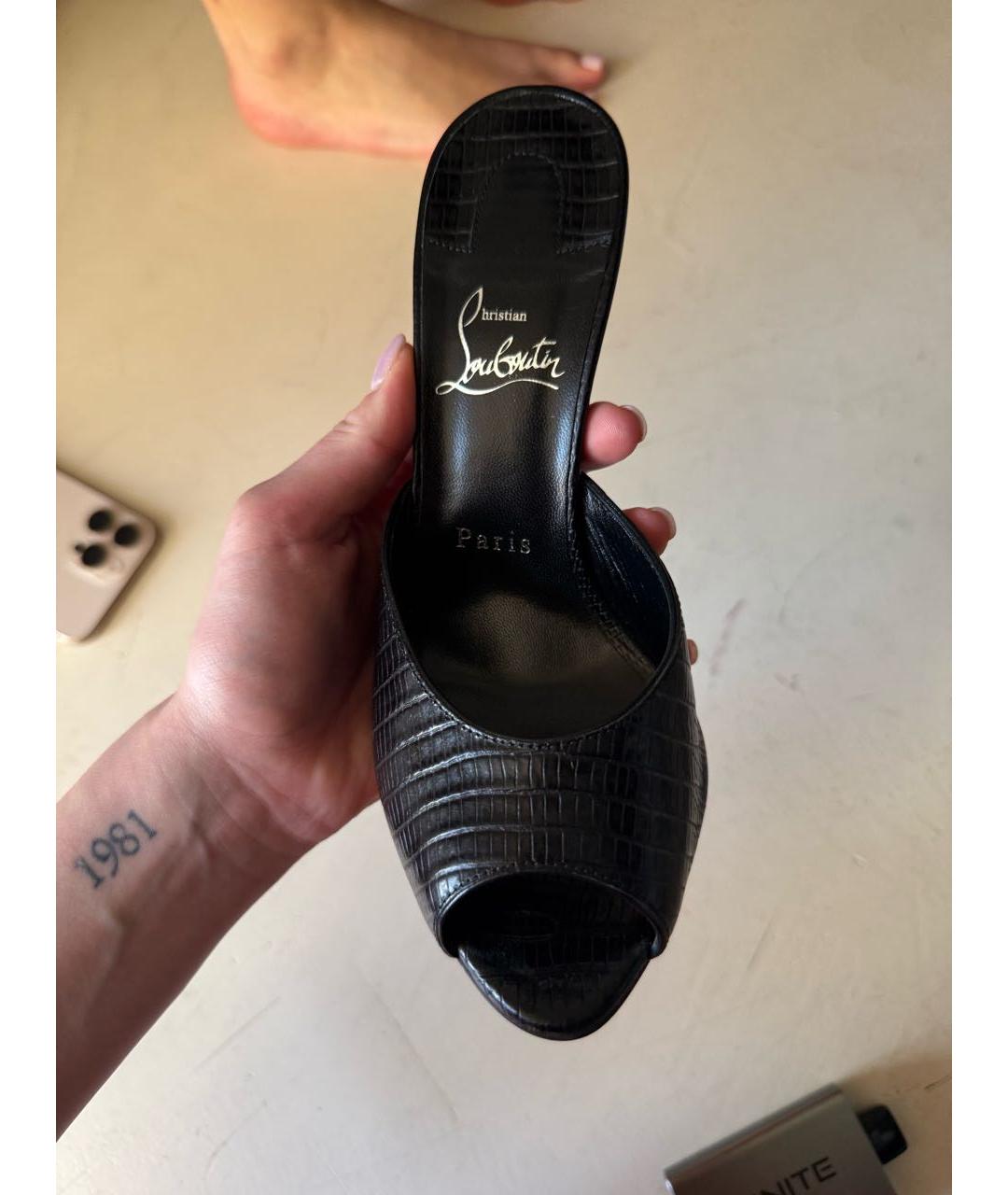 CHRISTIAN LOUBOUTIN Черные кожаные мюли, фото 4