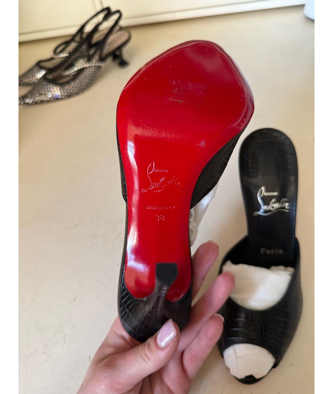 CHRISTIAN LOUBOUTIN Черные кожаные мюли, фото 3