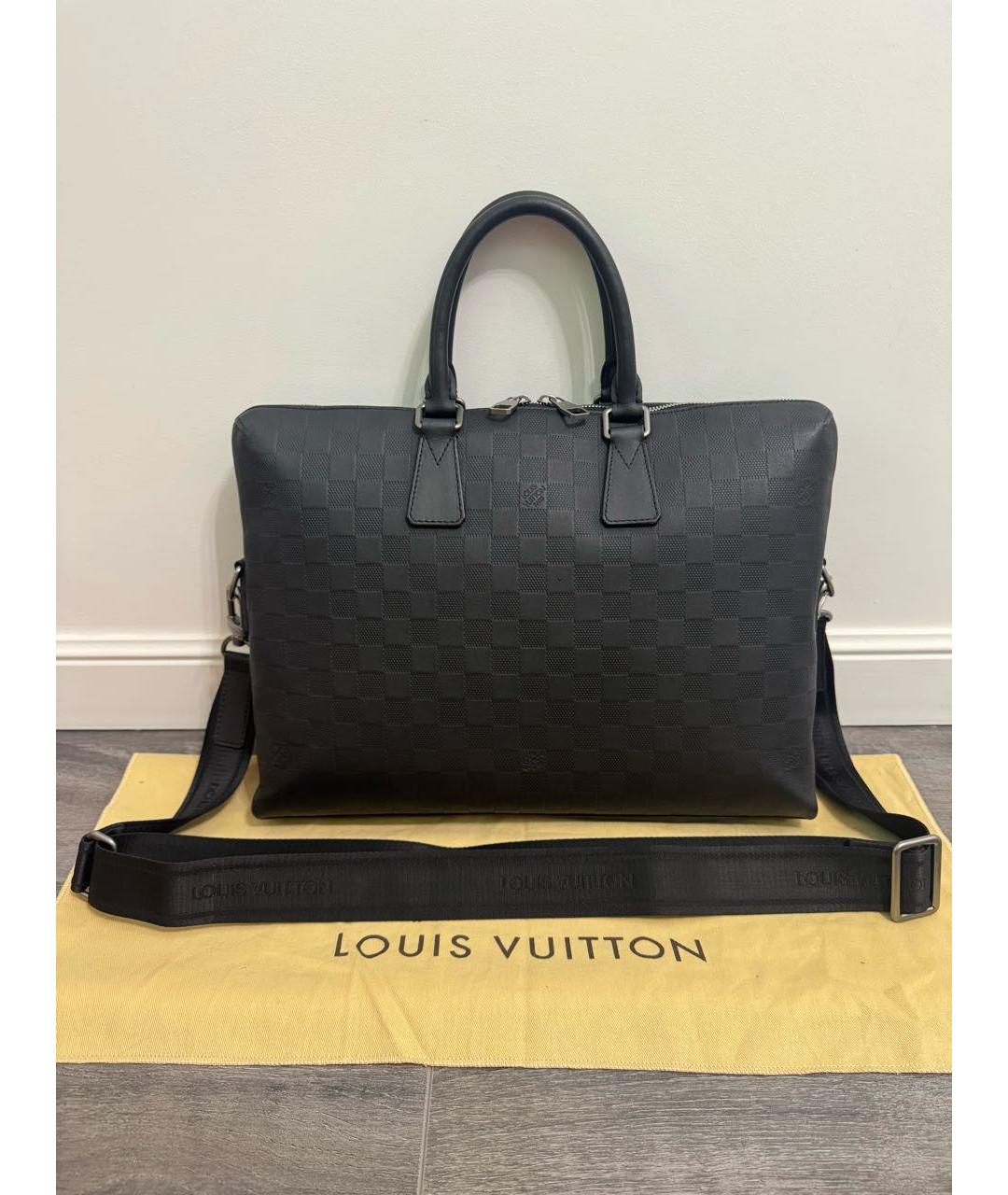 LOUIS VUITTON Черный кожаный портфель, фото 9
