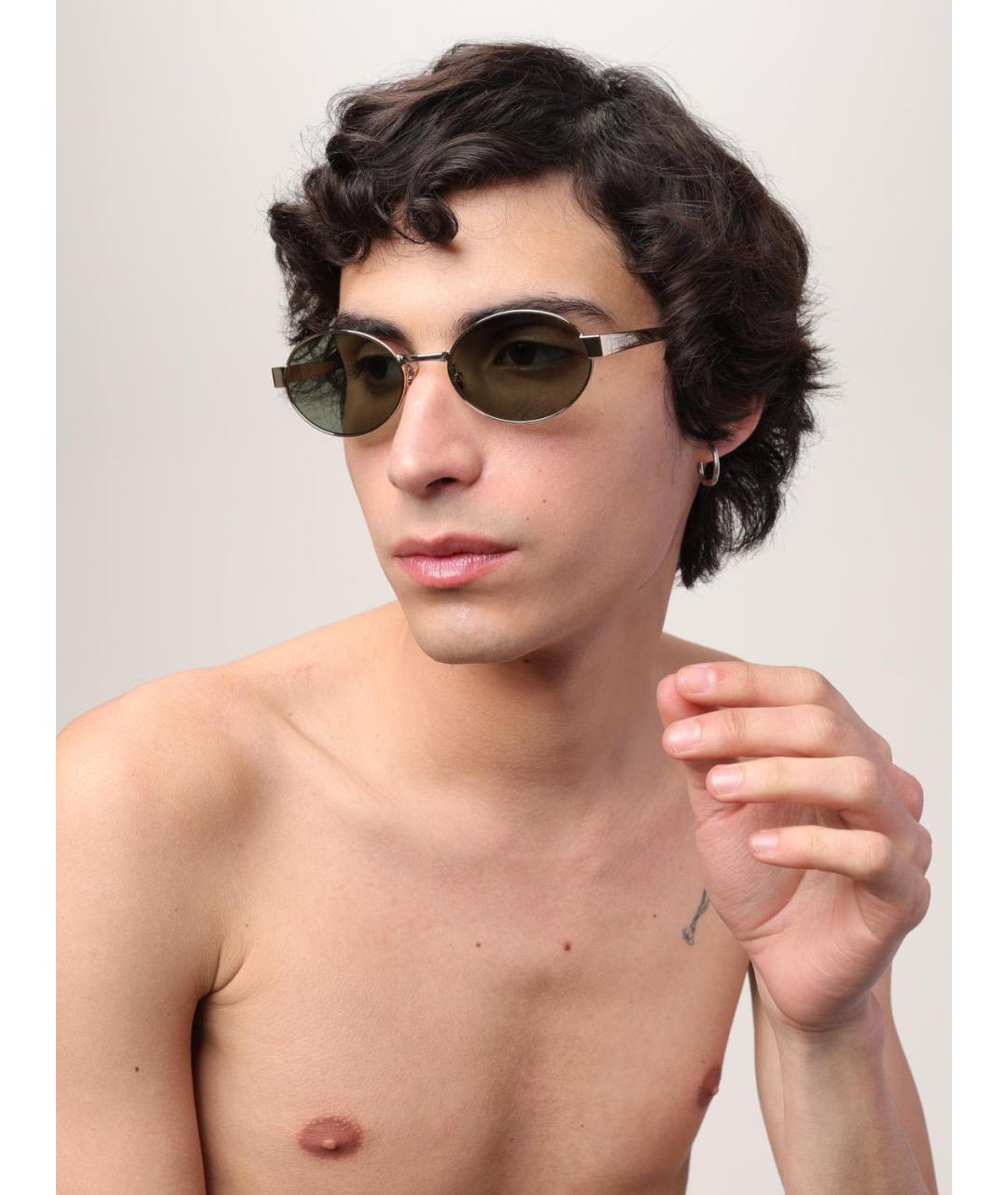 SAINT LAURENT Золотые металлические солнцезащитные очки, фото 2