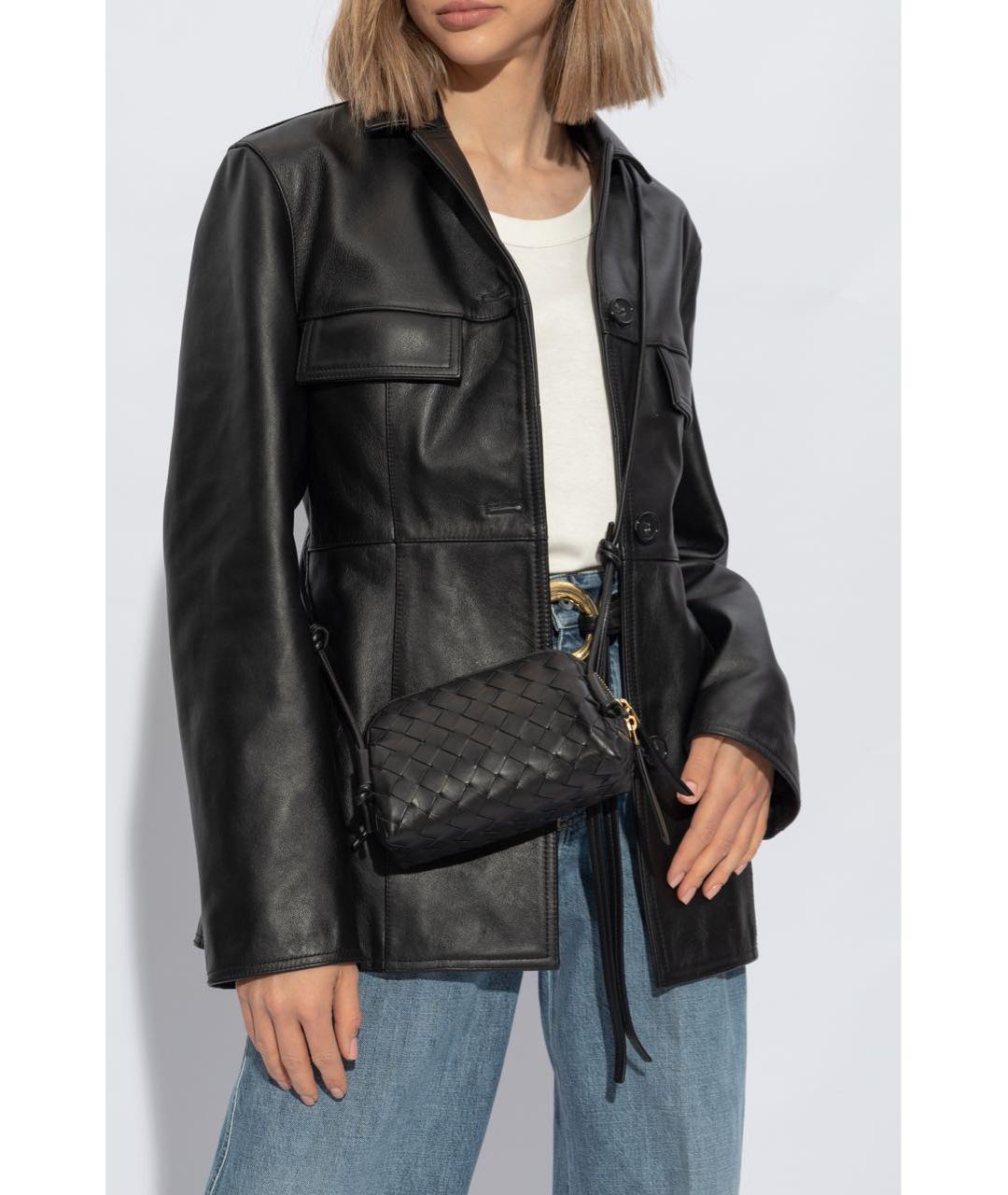 BOTTEGA VENETA Черная кожаная сумка через плечо, фото 5
