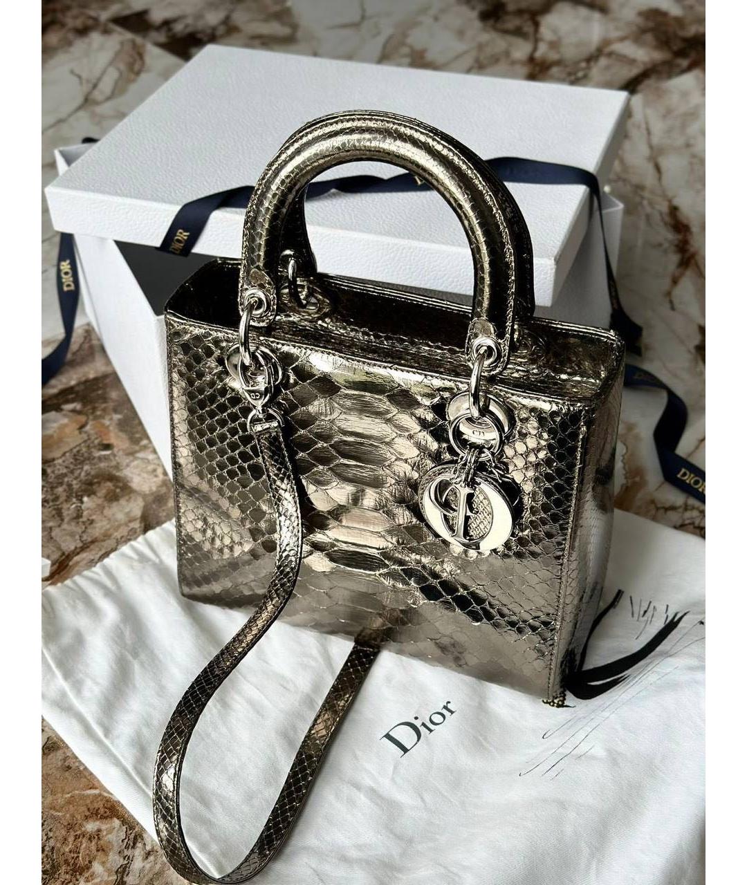 CHRISTIAN DIOR Серебряная сумка с короткими ручками из экзотической кожи, фото 3