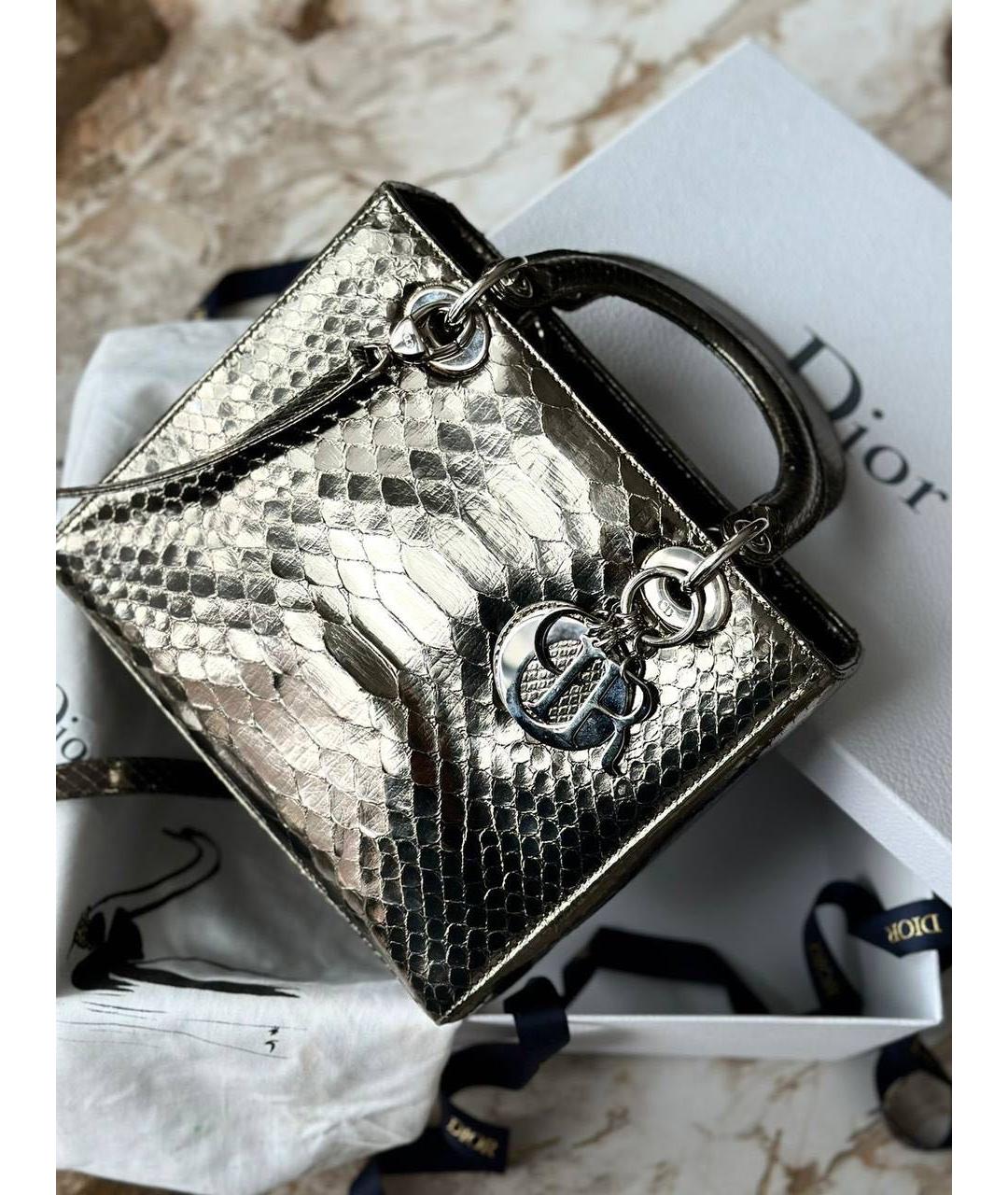 CHRISTIAN DIOR Серебряная сумка с короткими ручками из экзотической кожи, фото 6