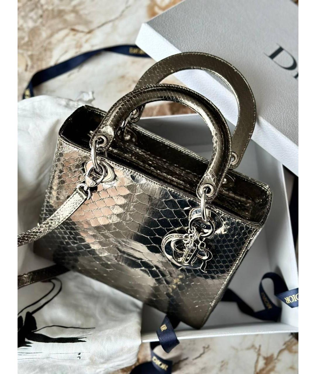 CHRISTIAN DIOR Серебряная сумка с короткими ручками из экзотической кожи, фото 7