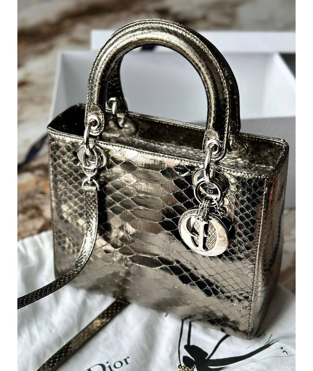 CHRISTIAN DIOR Серебряная сумка с короткими ручками из экзотической кожи, фото 2