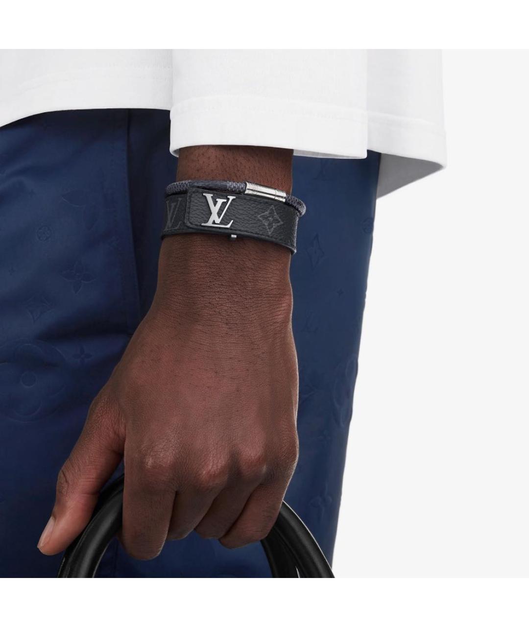 LOUIS VUITTON Черный кожаный браслет, фото 4
