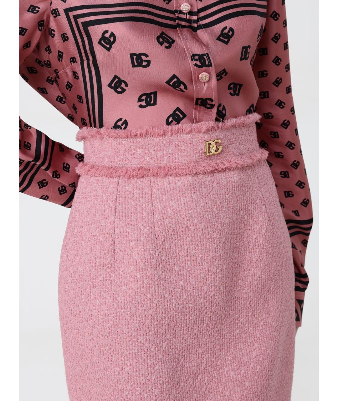 DOLCE&GABBANA Розовая твидовая юбка миди, фото 6