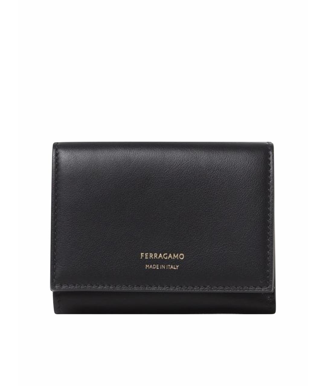FERRAGAMO Черный кожаный кошелек, фото 1