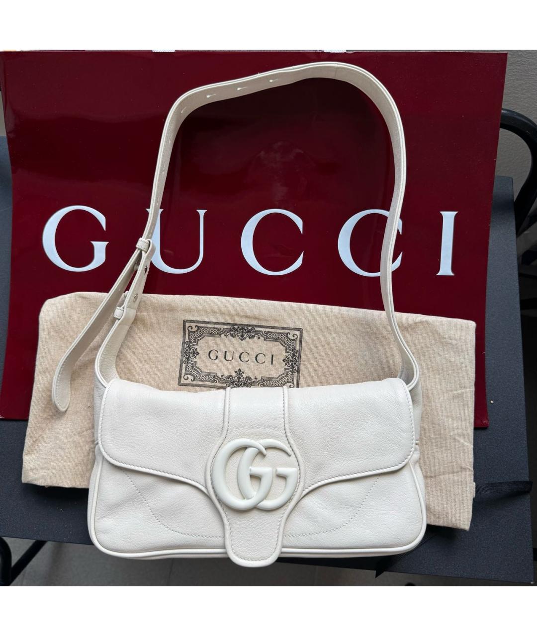 GUCCI Белая кожаная сумка через плечо, фото 2