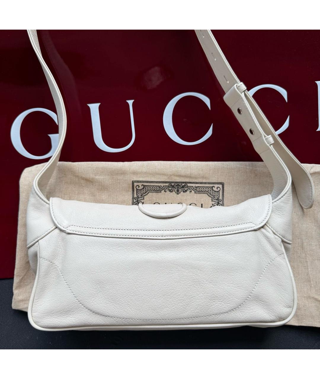 GUCCI Белая кожаная сумка через плечо, фото 4