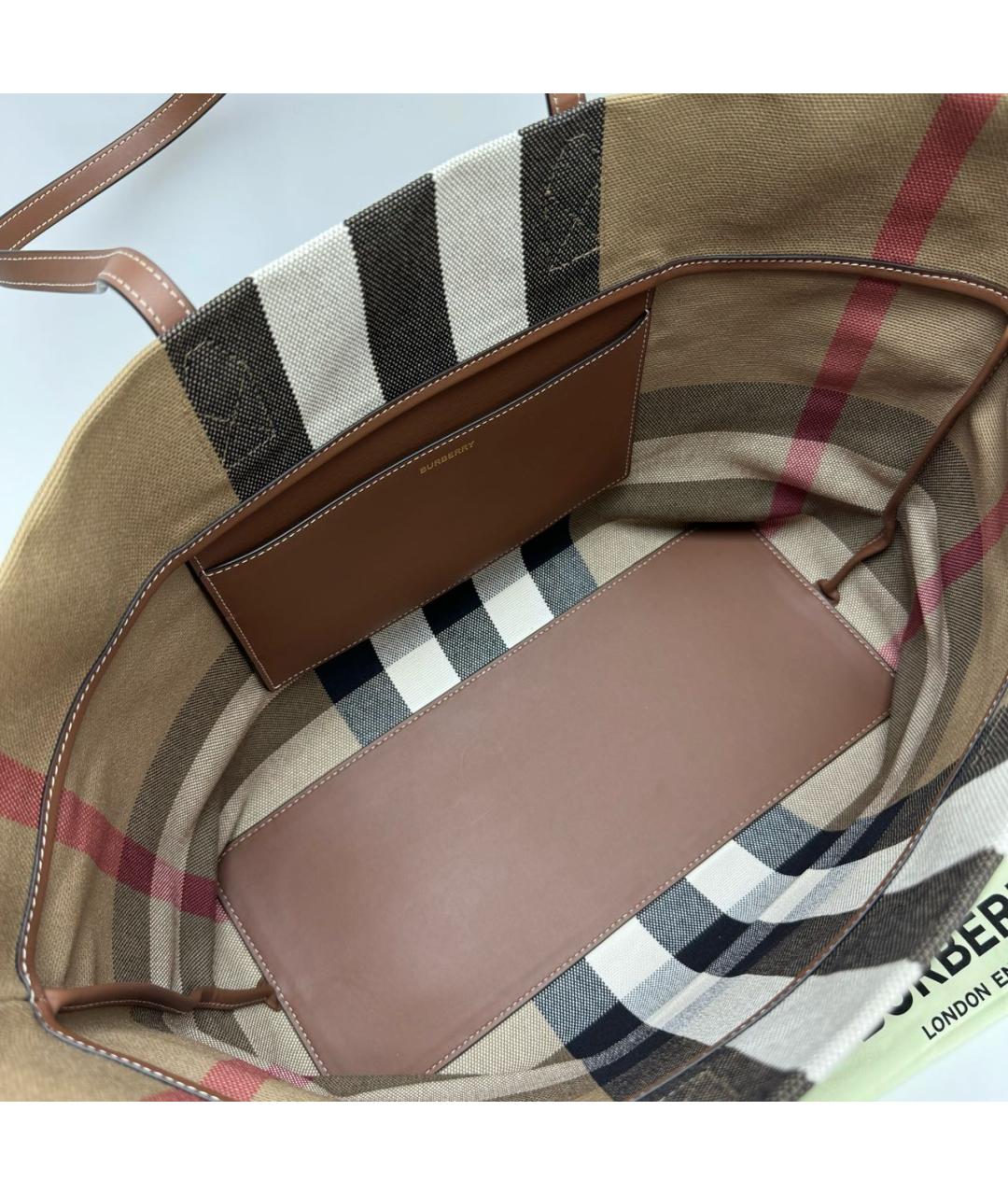 BURBERRY Коричневая тканевая сумка тоут, фото 4