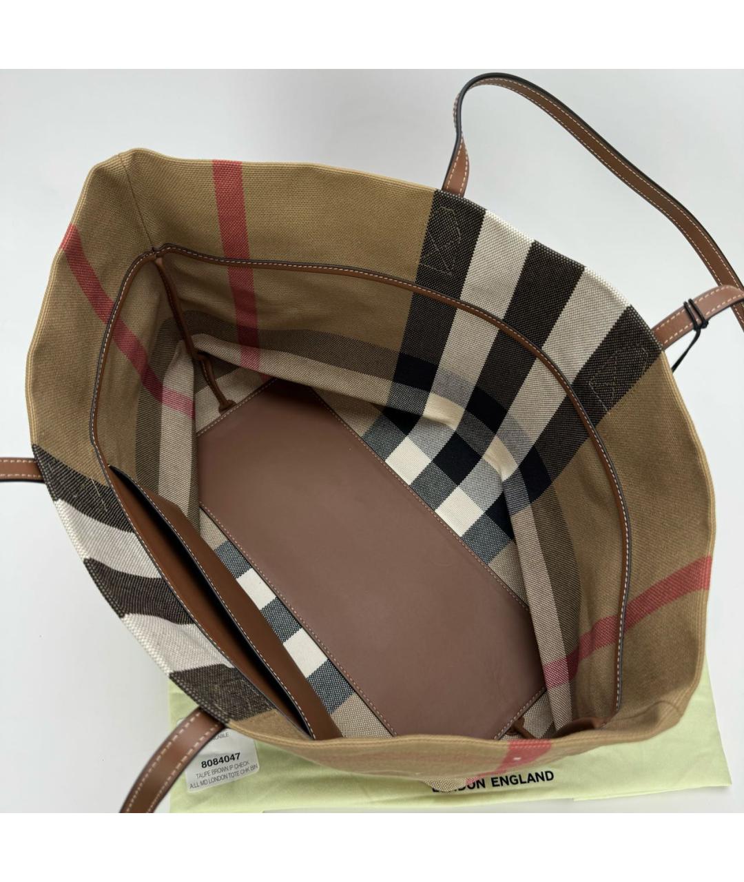 BURBERRY Коричневая тканевая сумка тоут, фото 7