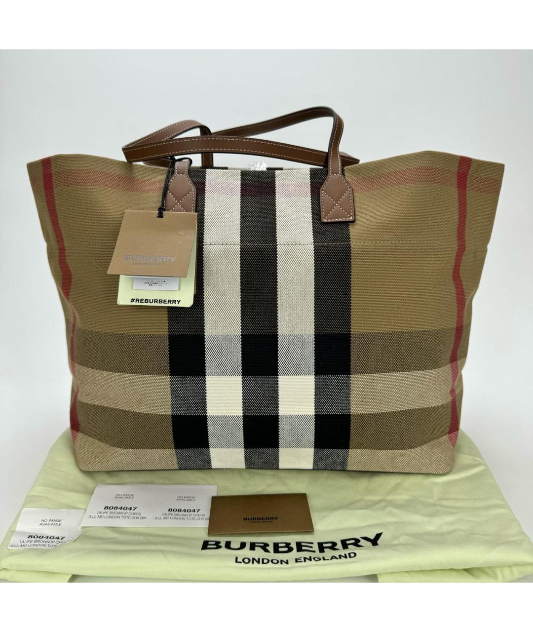 BURBERRY Коричневая тканевая сумка тоут, фото 2