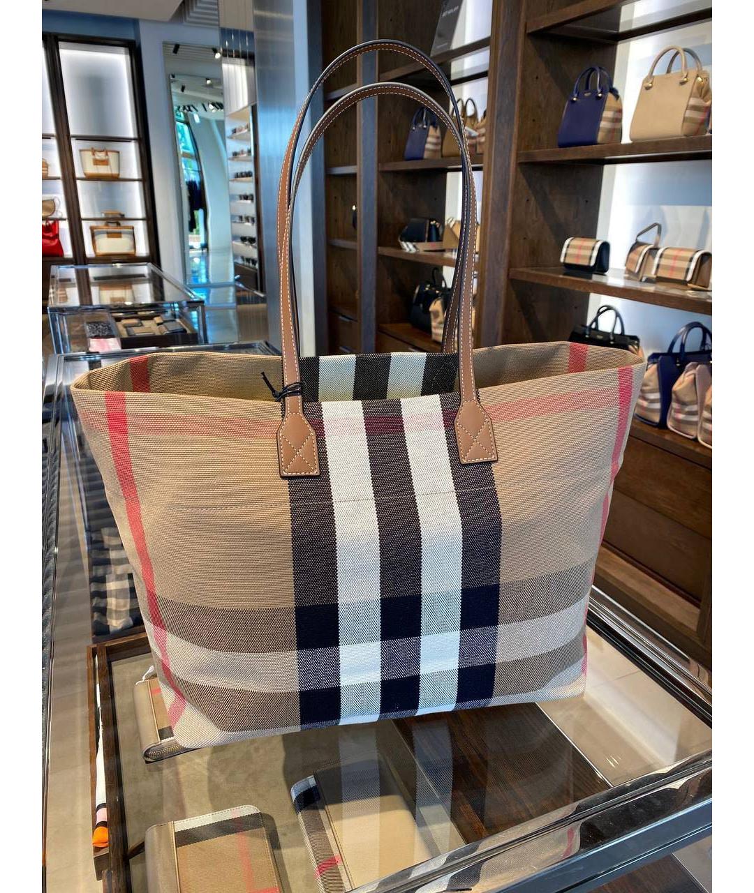 BURBERRY Коричневая тканевая сумка тоут, фото 5