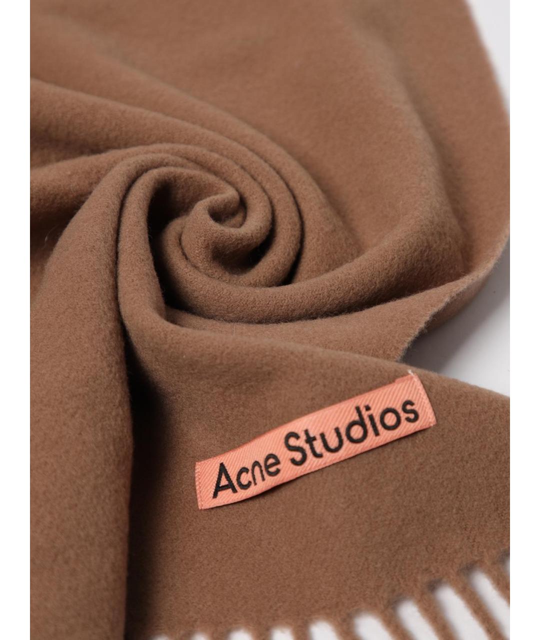 ACNE STUDIOS Коричневый шерстяной шарф, фото 3