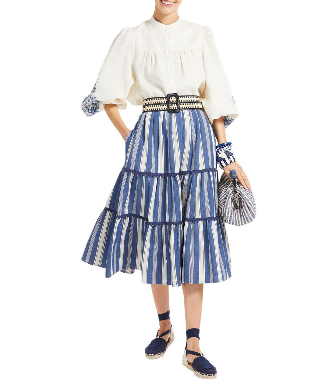 WEEKEND MAX MARA Синяя льняная юбка миди, фото 2