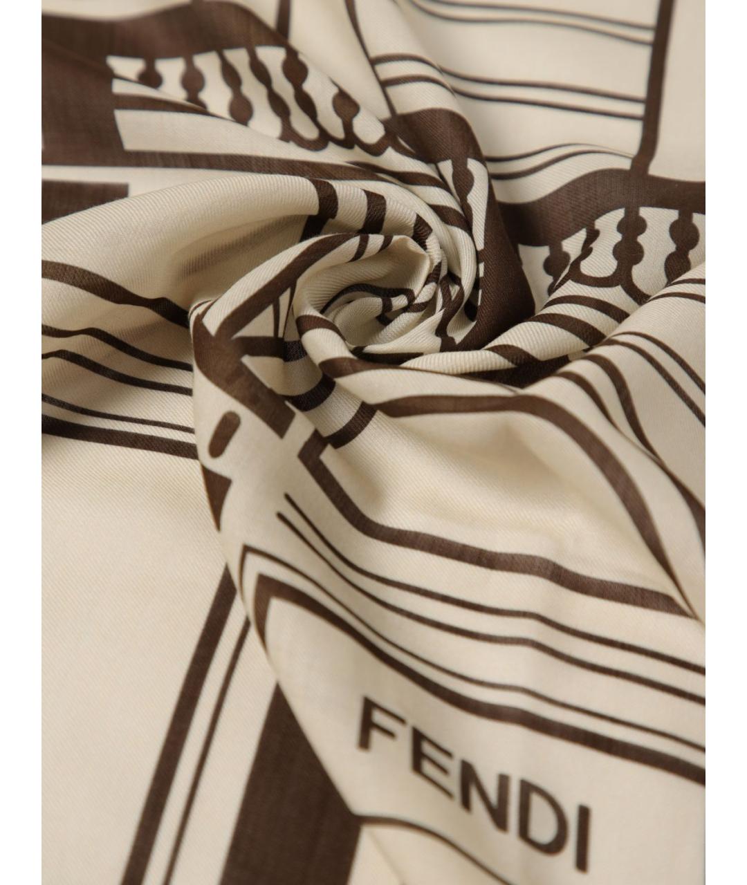 FENDI Бежевый хлопковый шарф, фото 4