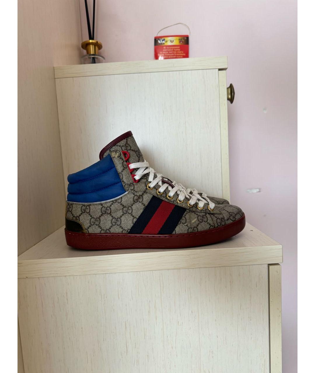 GUCCI Бежевые высокие кроссовки / кеды, фото 2