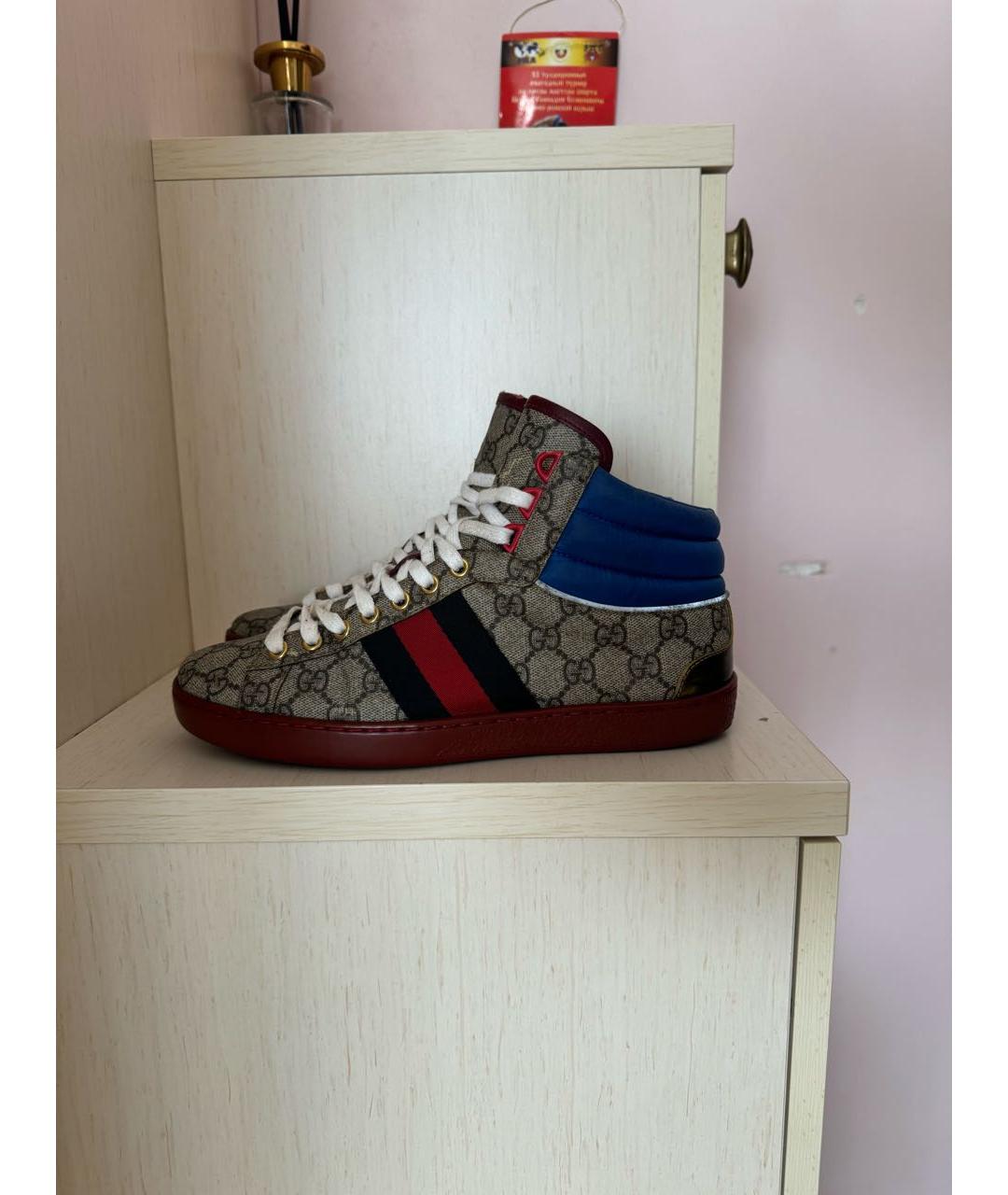 GUCCI Бежевые высокие кроссовки / кеды, фото 6