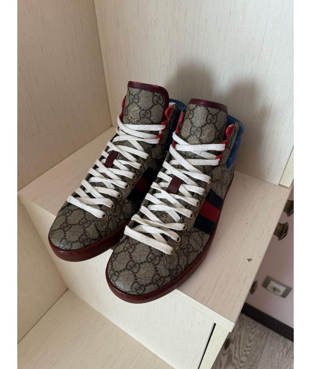 GUCCI Бежевые высокие кроссовки / кеды, фото 3