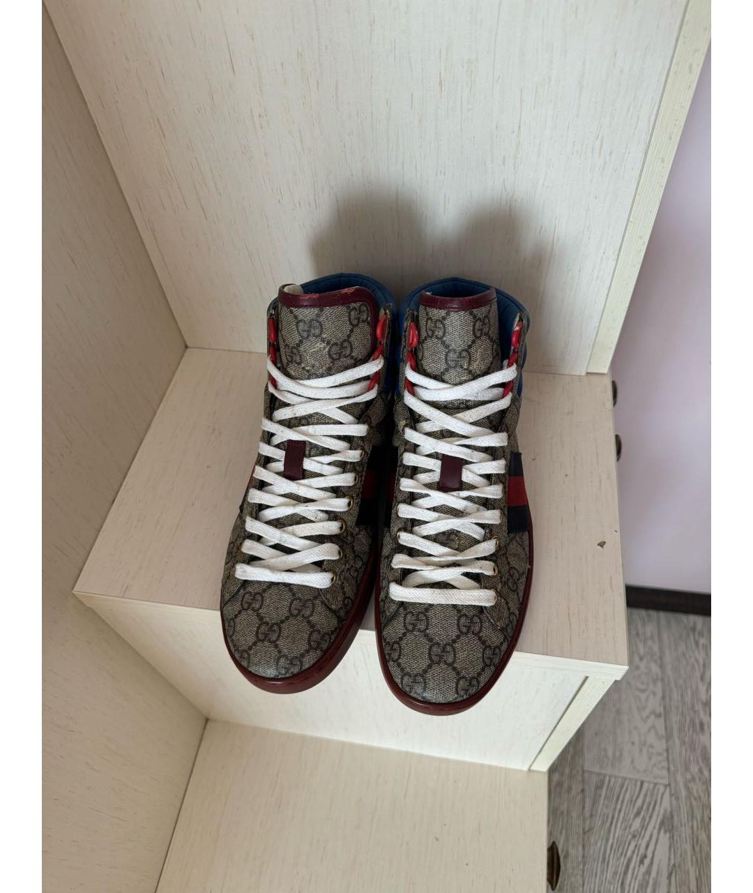 GUCCI Бежевые высокие кроссовки / кеды, фото 4