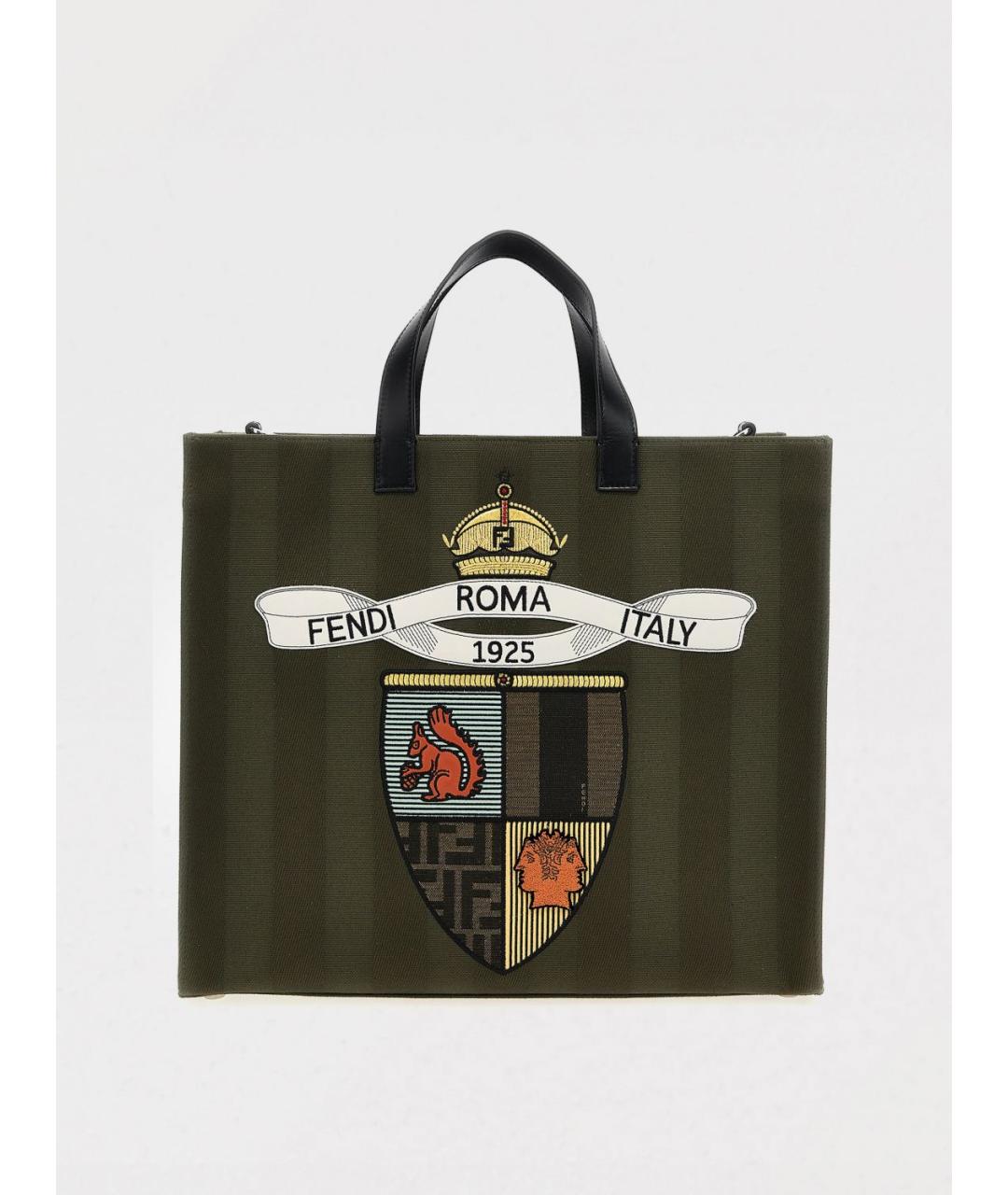 FENDI Зеленая тканевая сумка тоут, фото 5