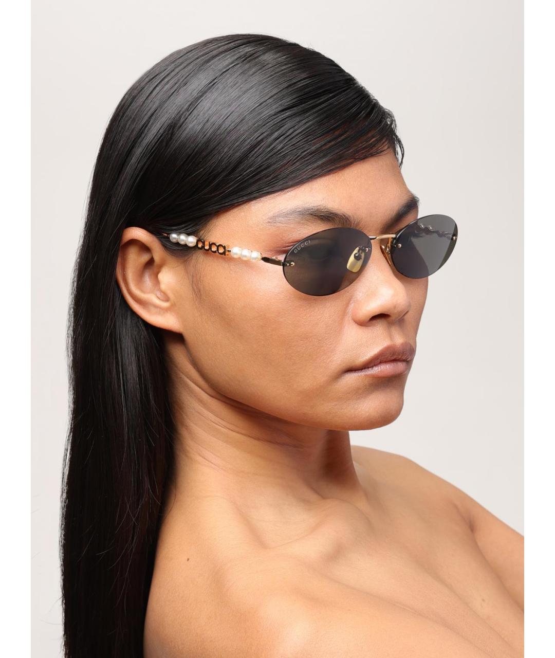 GUCCI Золотые металлические солнцезащитные очки, фото 2