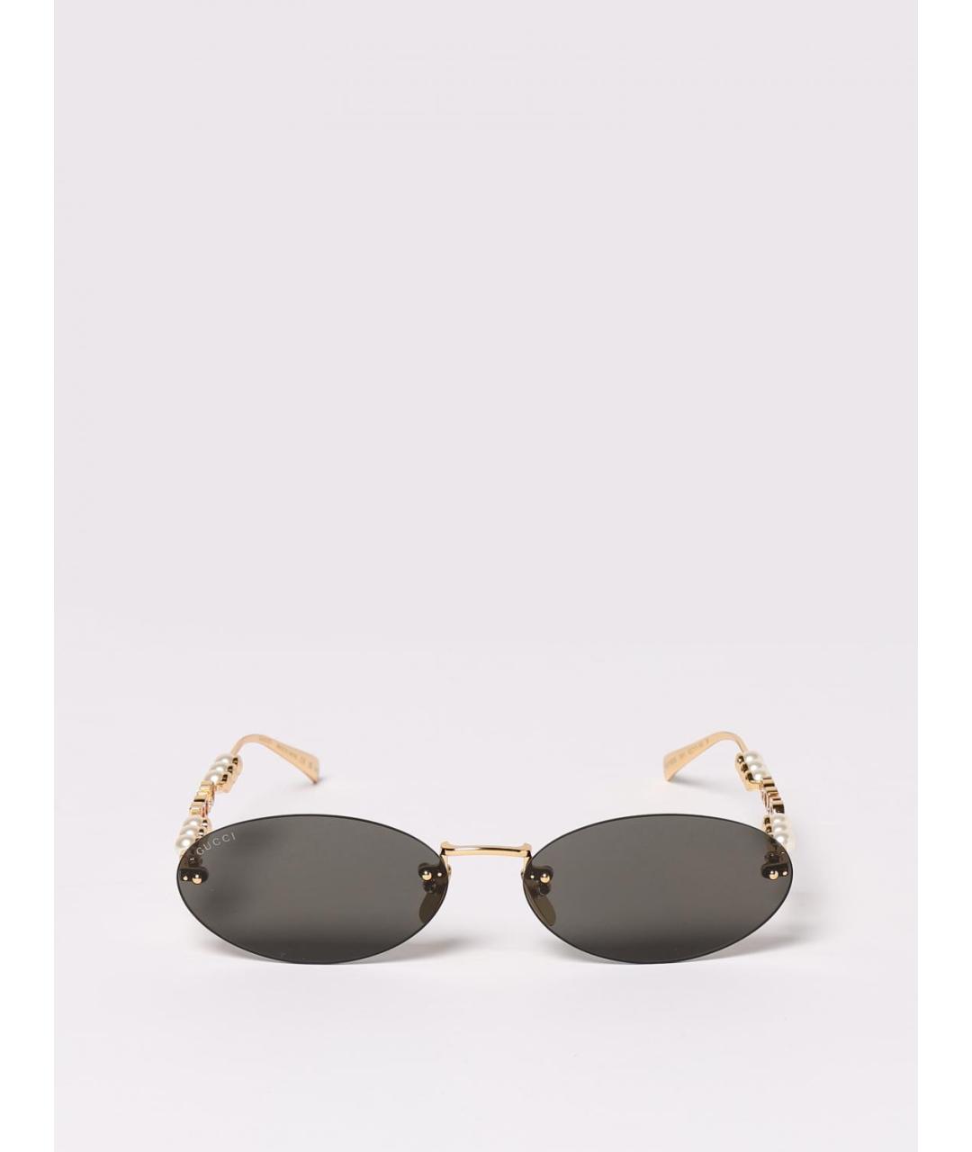 GUCCI Золотые металлические солнцезащитные очки, фото 3