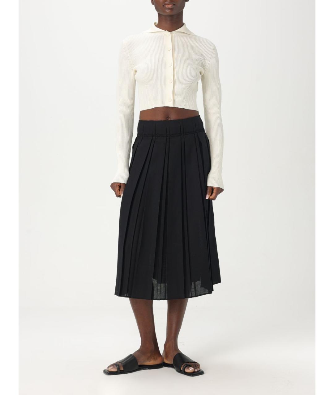 JIL SANDER Черная шерстяная юбка миди, фото 3