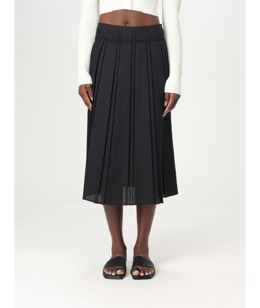 JIL SANDER Черная шерстяная юбка миди, фото 2