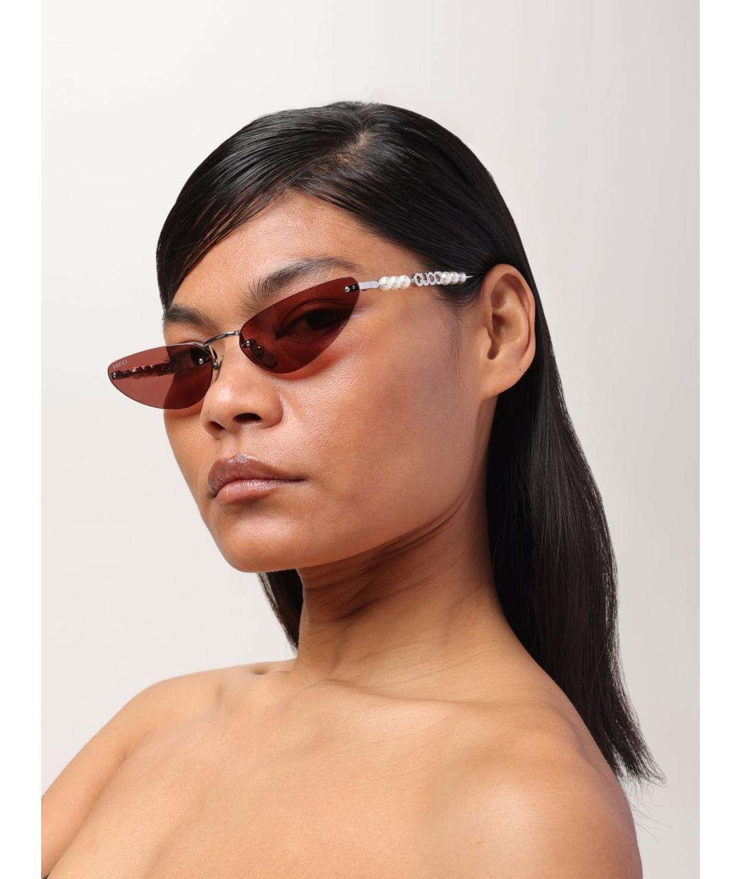 GUCCI Серебряные металлические солнцезащитные очки, фото 2