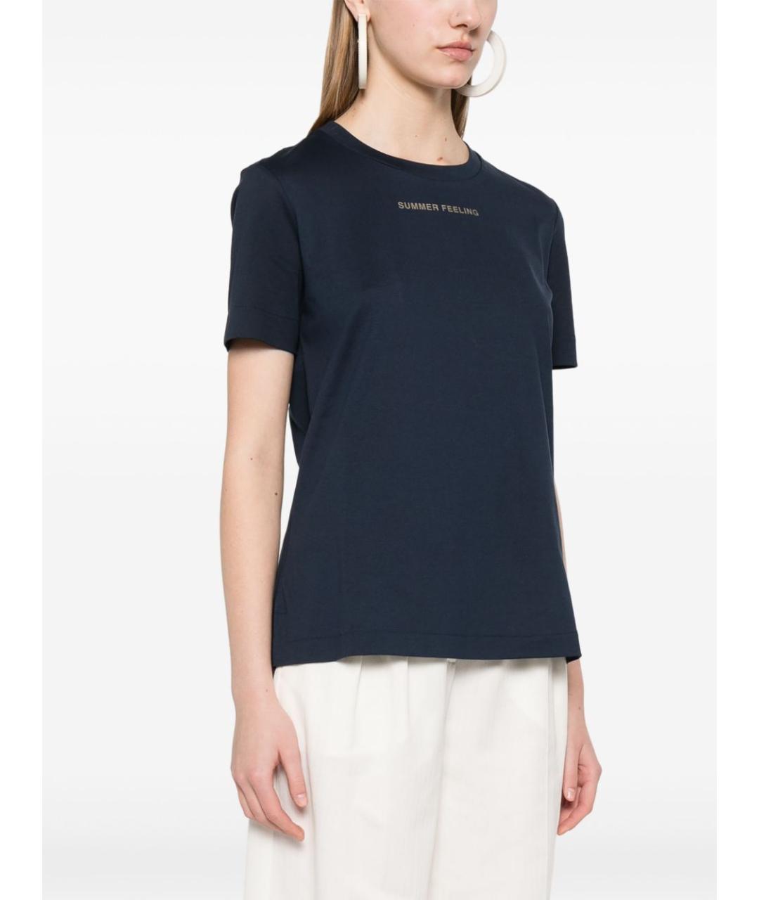 'S MAX MARA Темно-синяя хлопковая футболка, фото 2