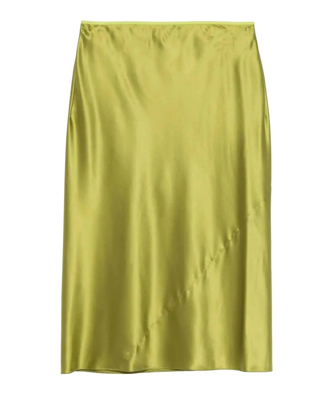 DRIES VAN NOTEN Салатовая шелковая юбка миди, фото 1