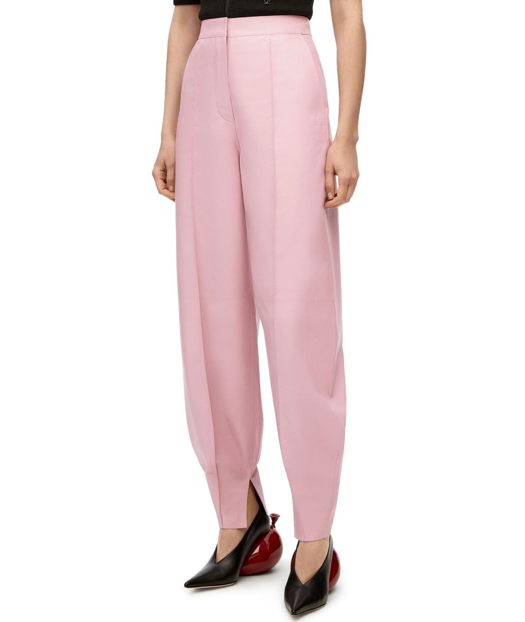 LOEWE Розовые кожаные брюки узкие, фото 2