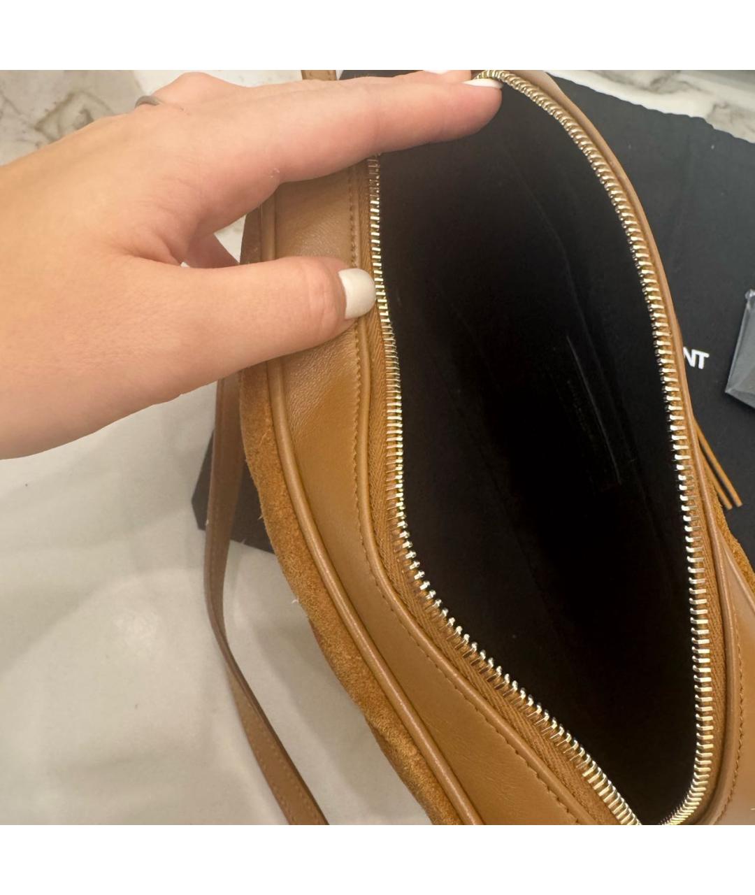 SAINT LAURENT Коричневая замшевая сумка через плечо, фото 4