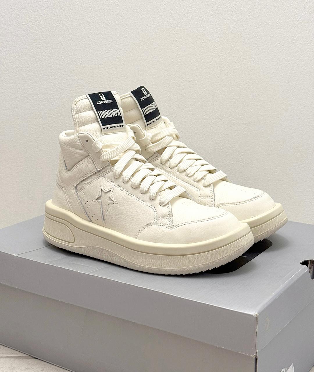 RICK OWENS DRKSHDW Белые кожаные высокие кроссовки / кеды, фото 2