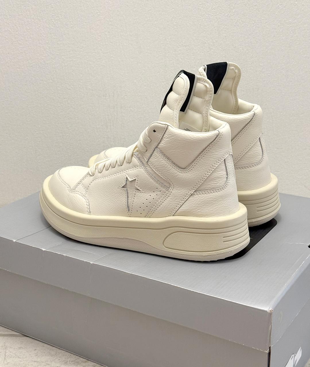 RICK OWENS DRKSHDW Белые кожаные высокие кроссовки / кеды, фото 7