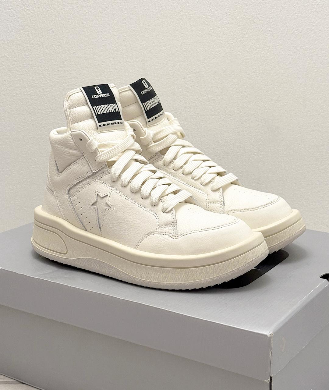 RICK OWENS DRKSHDW Белые кожаные высокие кроссовки / кеды, фото 2