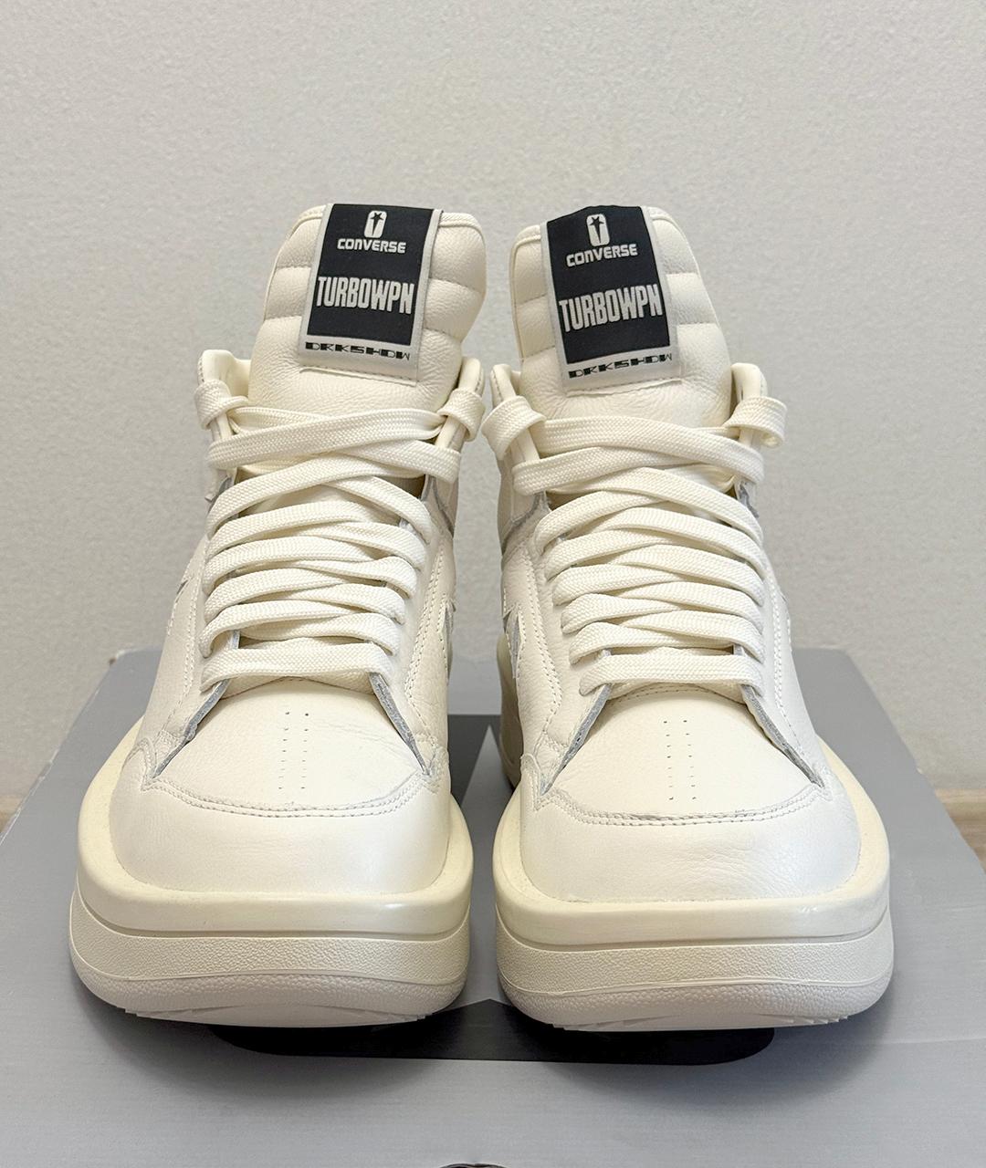 RICK OWENS DRKSHDW Белые кожаные высокие кроссовки / кеды, фото 3