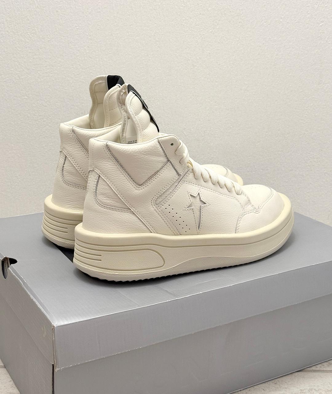 RICK OWENS DRKSHDW Белые кожаные высокие кроссовки / кеды, фото 7