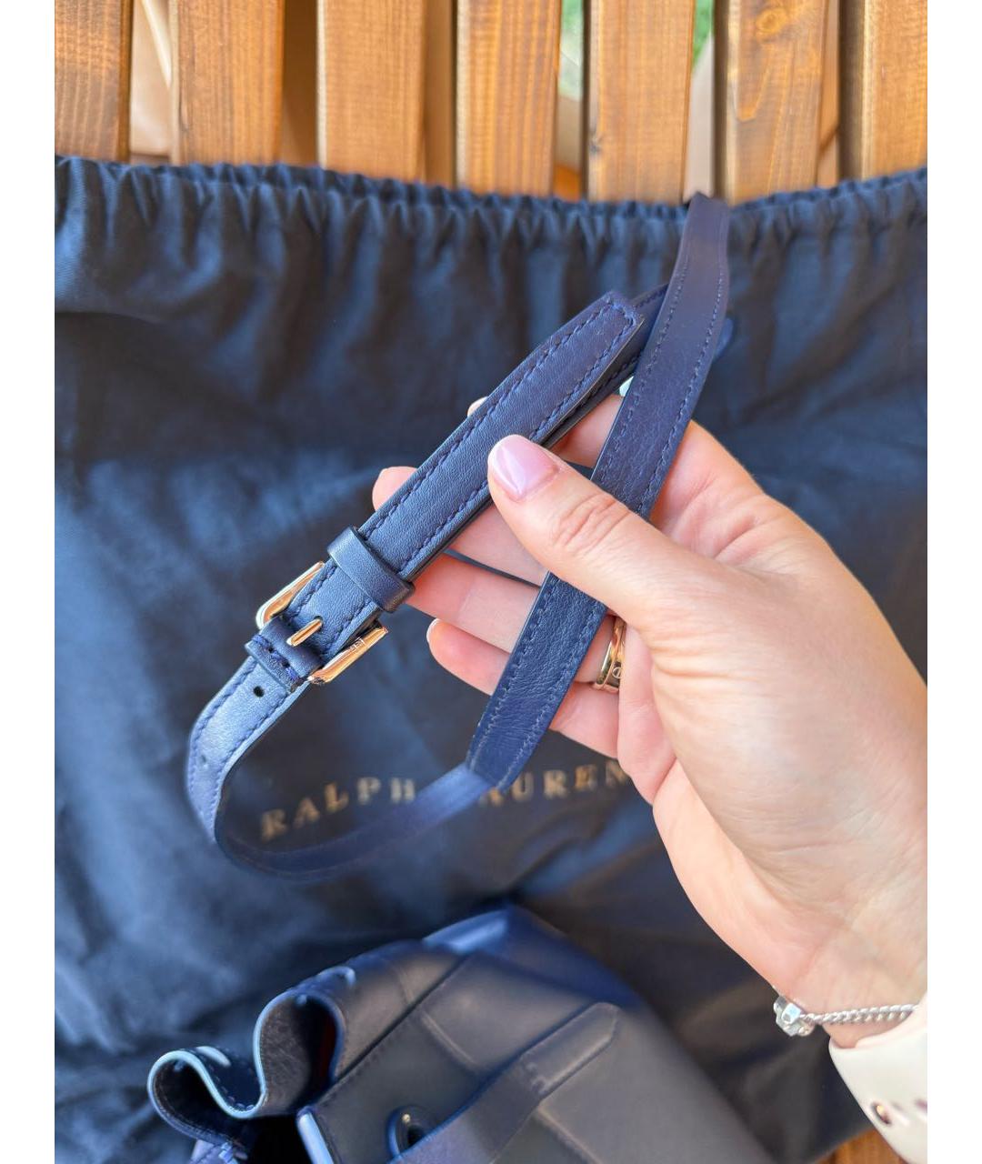 RALPH LAUREN Темно-синяя кожаная сумка тоут, фото 8