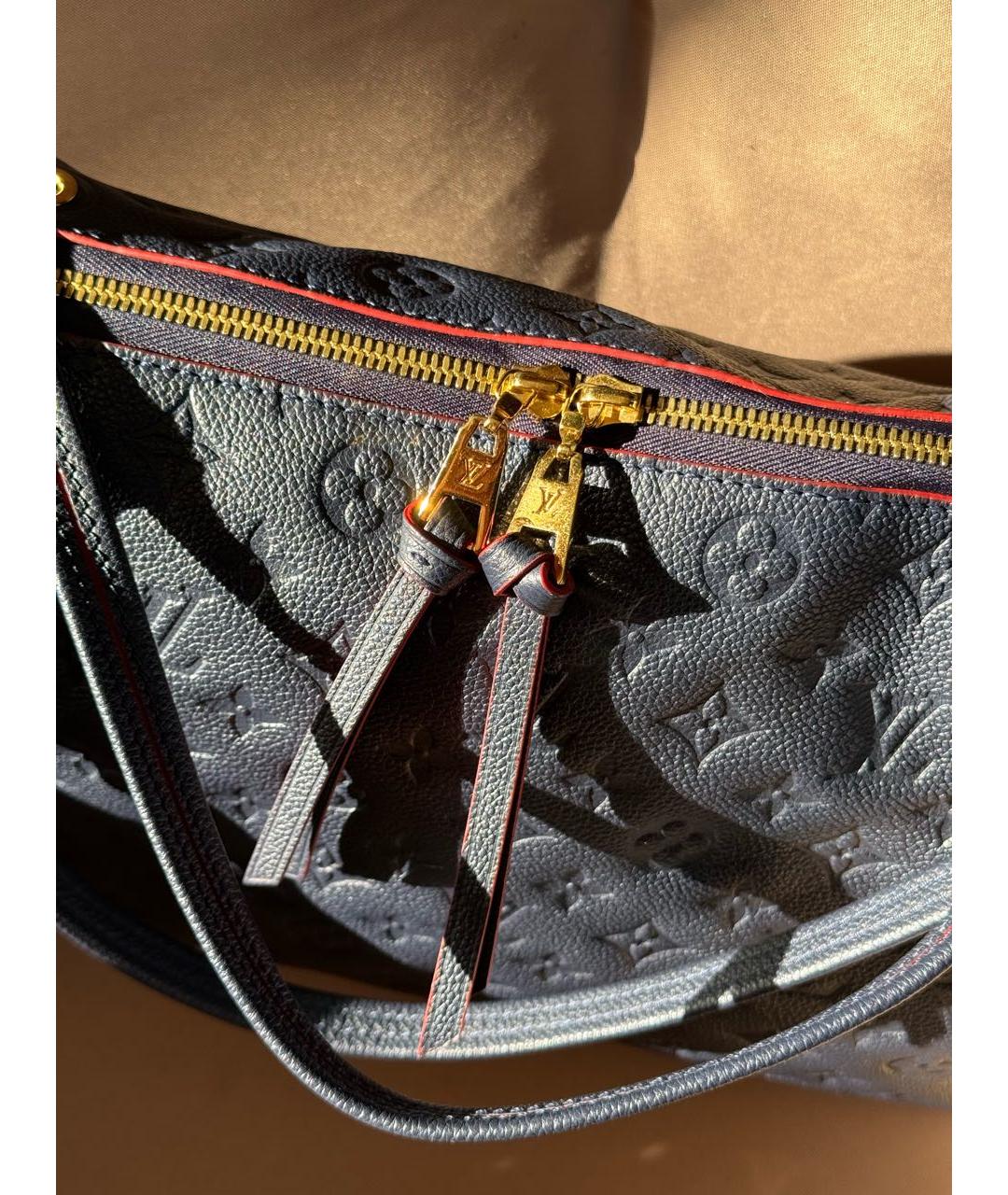 LOUIS VUITTON Темно-синяя кожаная сумка тоут, фото 7