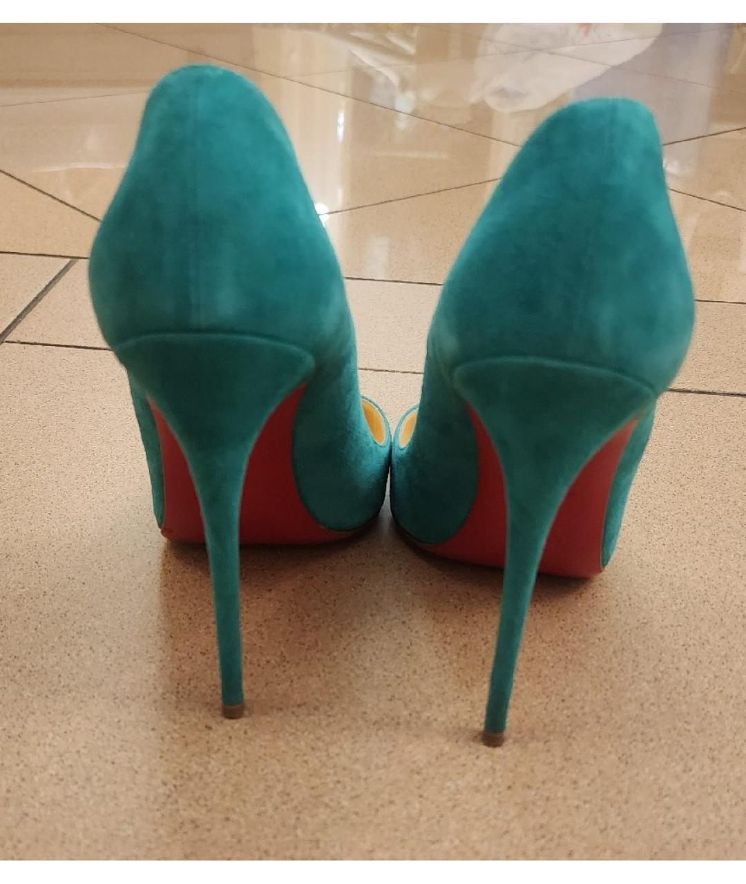 CHRISTIAN LOUBOUTIN Бирюзовые замшевые туфли, фото 5
