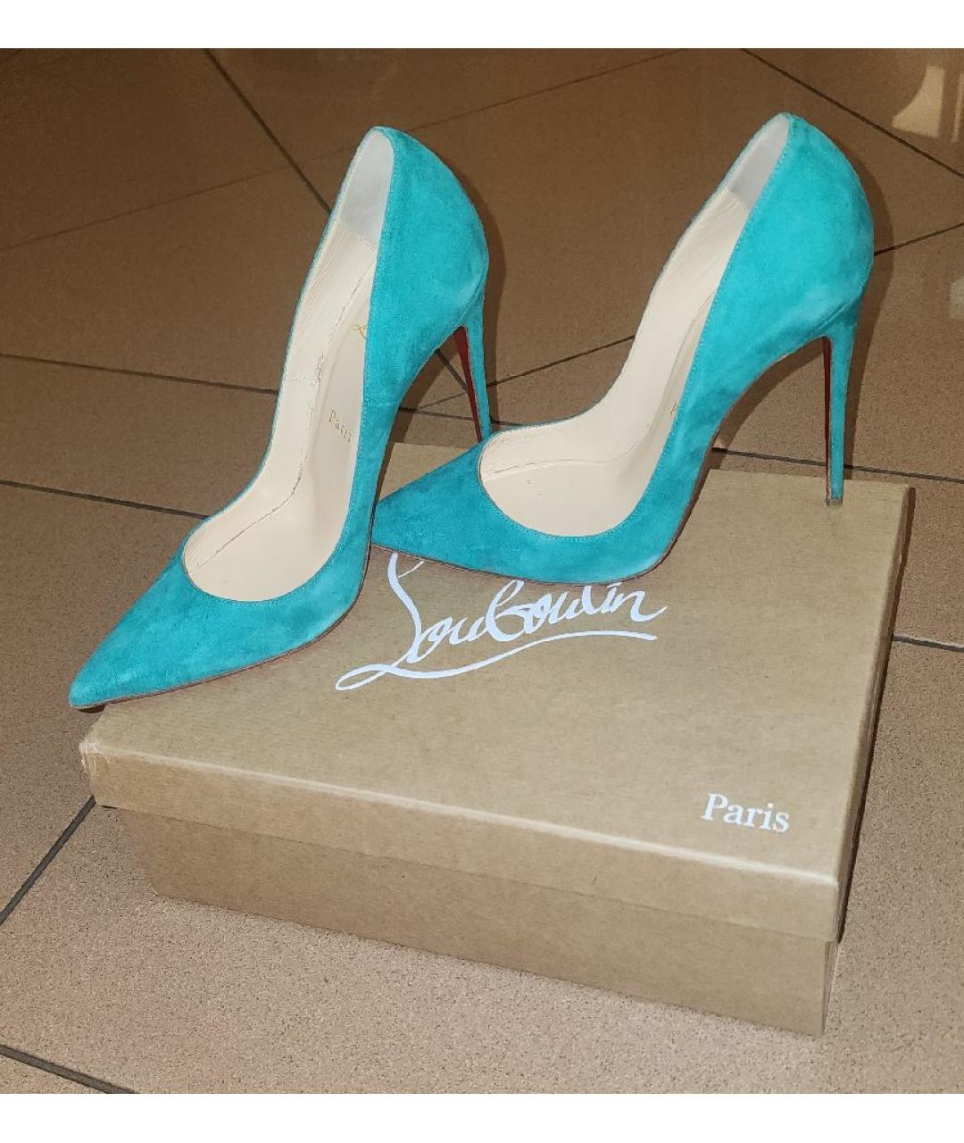 CHRISTIAN LOUBOUTIN Бирюзовые замшевые туфли, фото 7