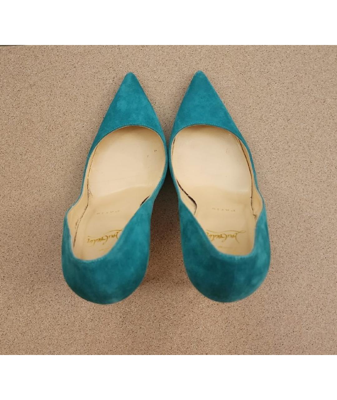 CHRISTIAN LOUBOUTIN Бирюзовые замшевые туфли, фото 4