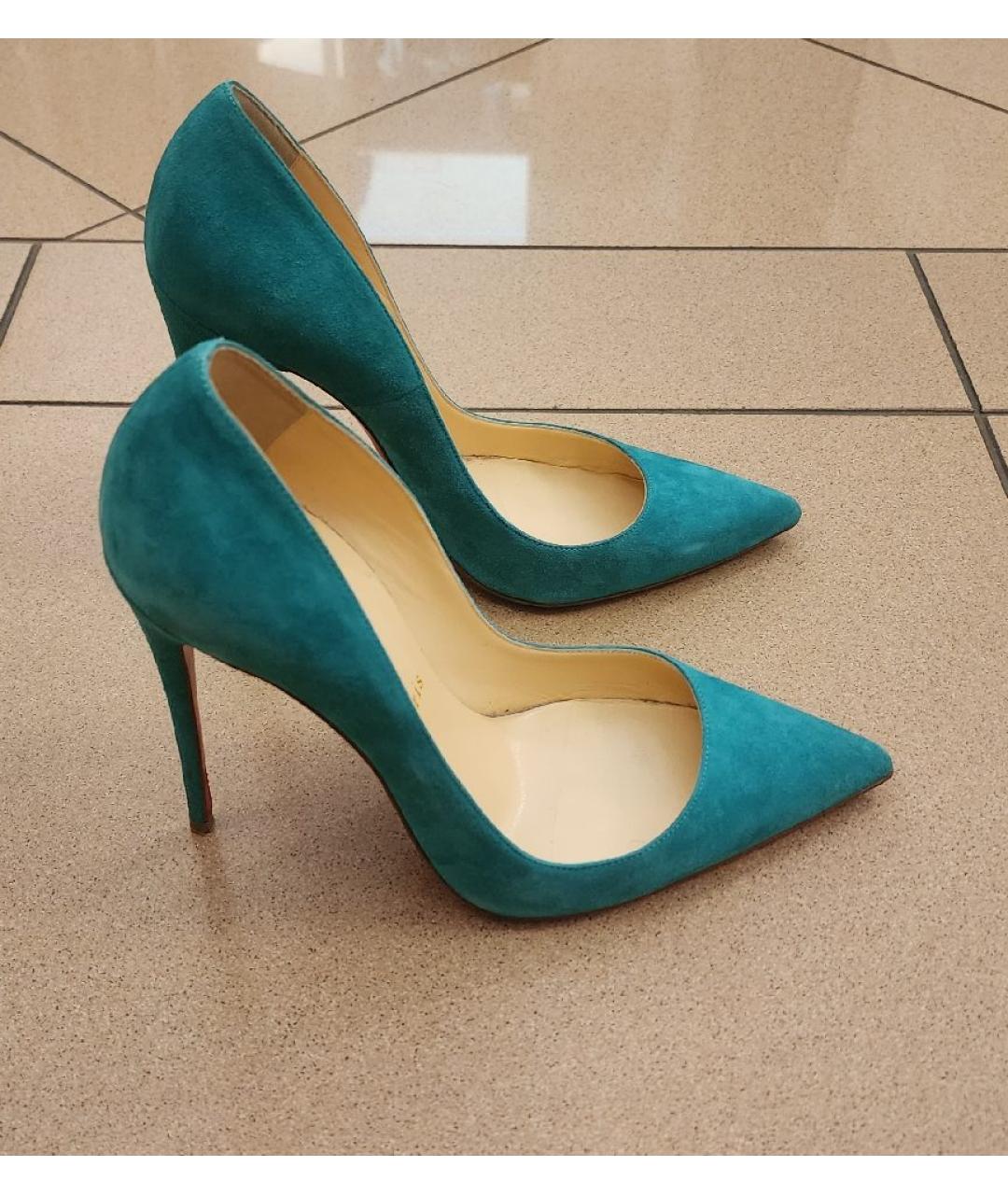 CHRISTIAN LOUBOUTIN Бирюзовые замшевые туфли, фото 2
