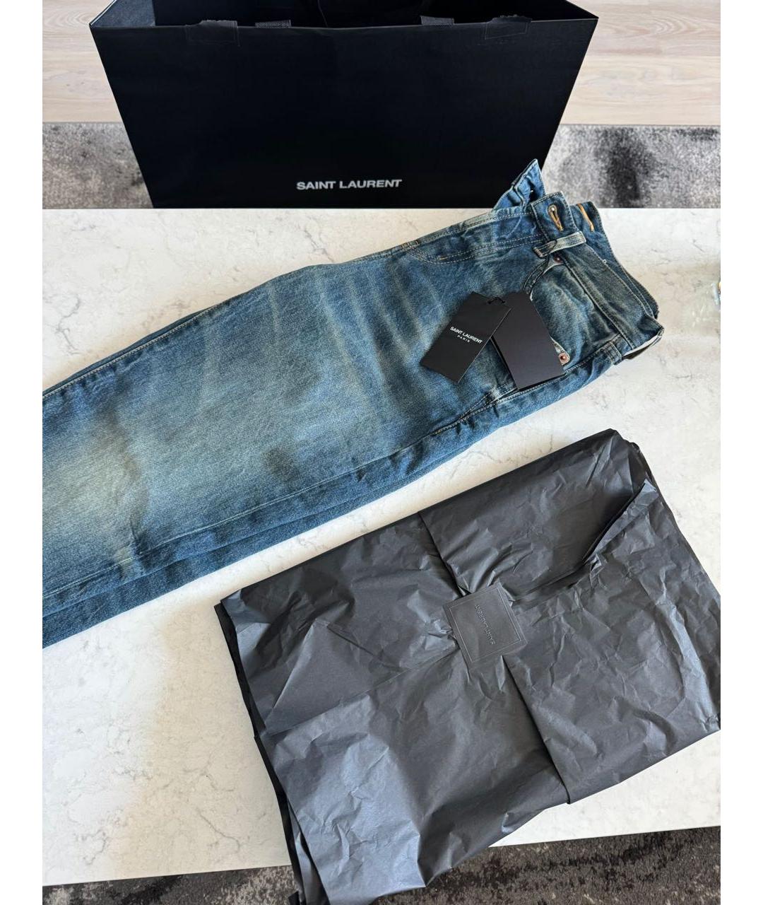 SAINT LAURENT Голубые хлопковые прямые джинсы, фото 6