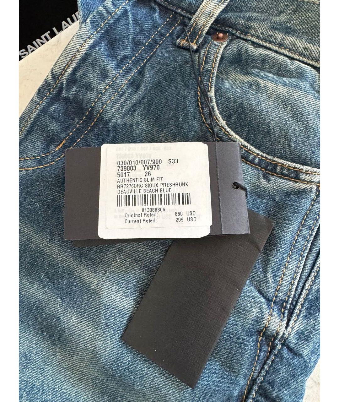 SAINT LAURENT Голубые хлопковые прямые джинсы, фото 7