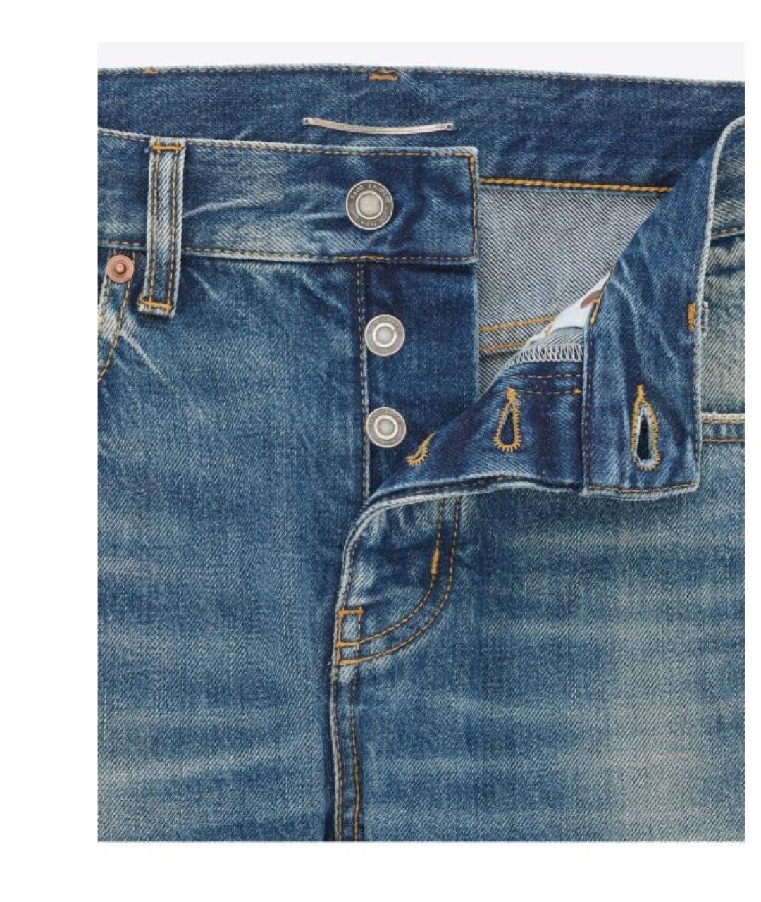 SAINT LAURENT Голубые хлопковые прямые джинсы, фото 3