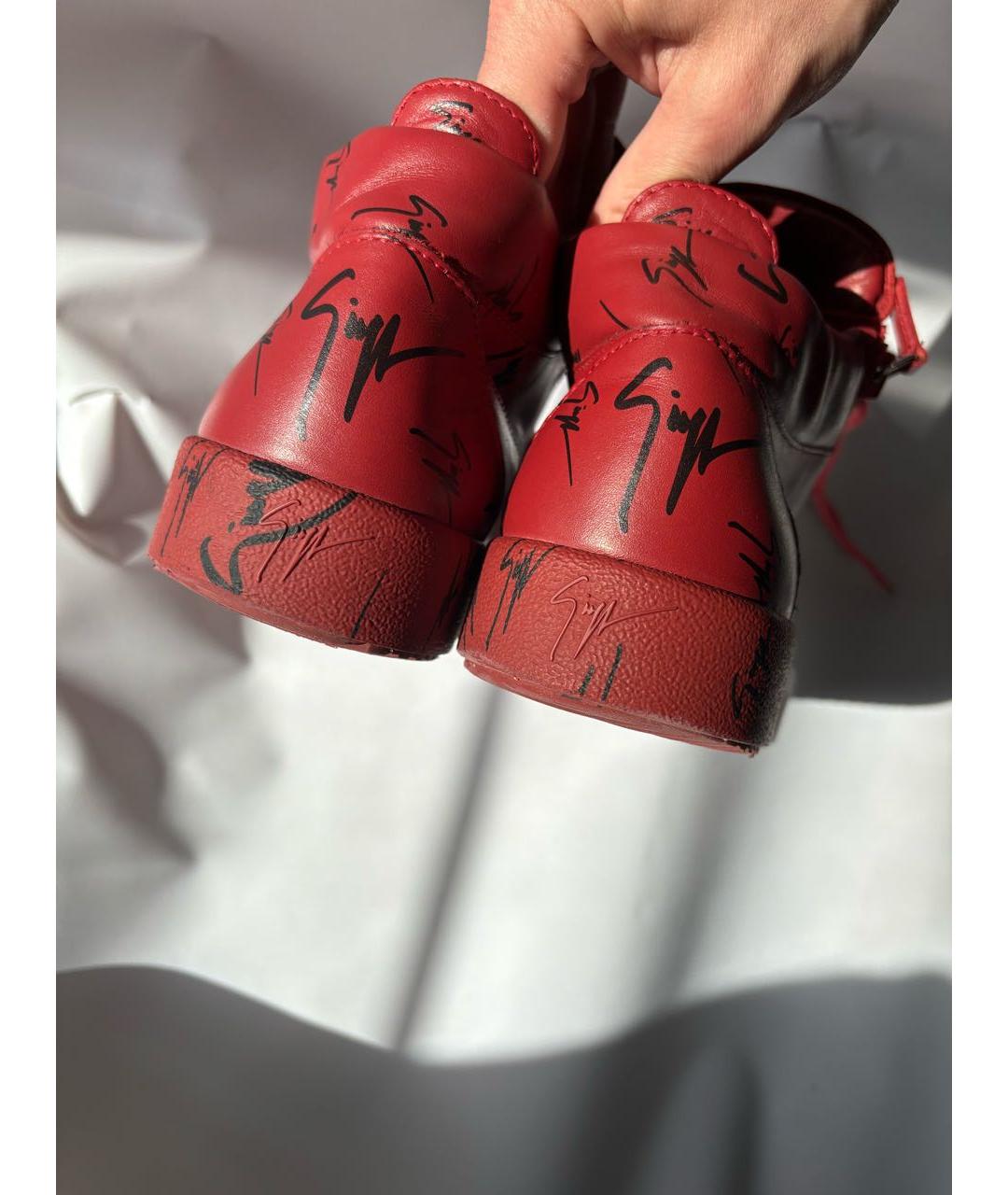 GIUSEPPE ZANOTTI DESIGN Красные кожаные высокие кроссовки / кеды, фото 4